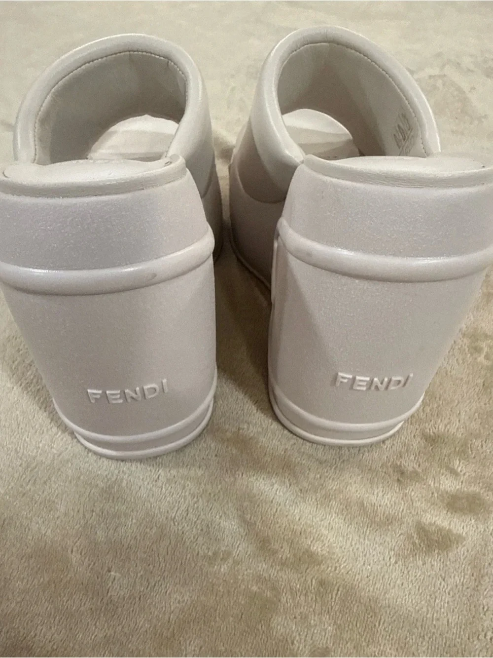 Fendi White Embossed Logo Platform Wedges